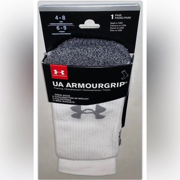 Under Armour UA ArmourGrip Crew Socks 1 Pair Men 4-8 Wmn 6-9 White w Gray Logo - Picture 9 of 9